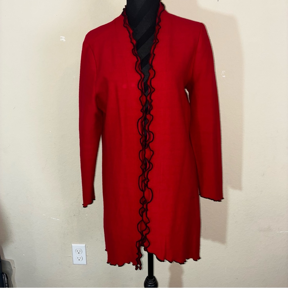 Vintage Venario 100% Wool Red Cardigan with Black Trim